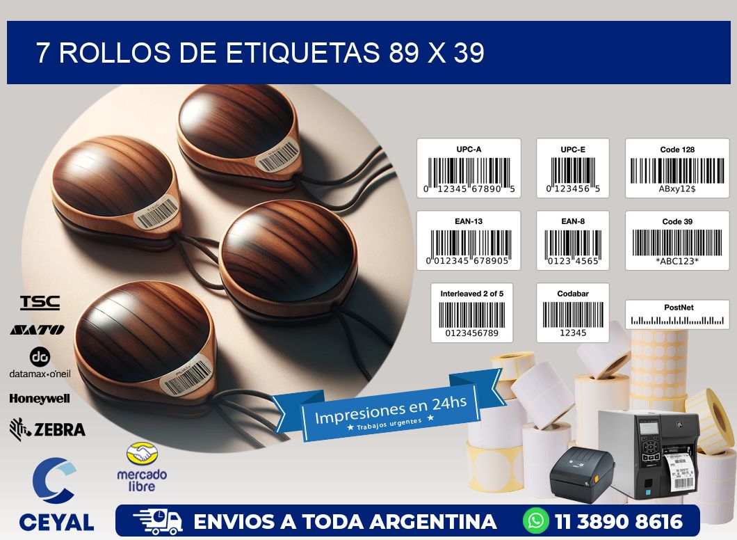 7 ROLLOS DE ETIQUETAS 89 x 39