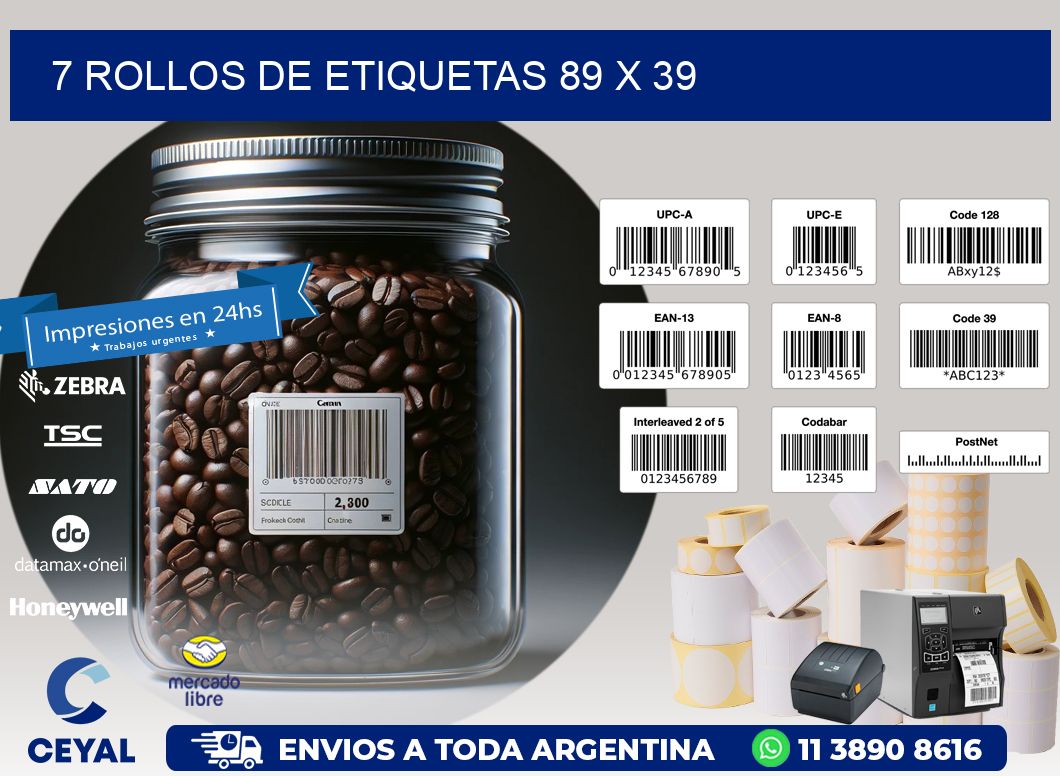 7 ROLLOS DE ETIQUETAS 89 x 39