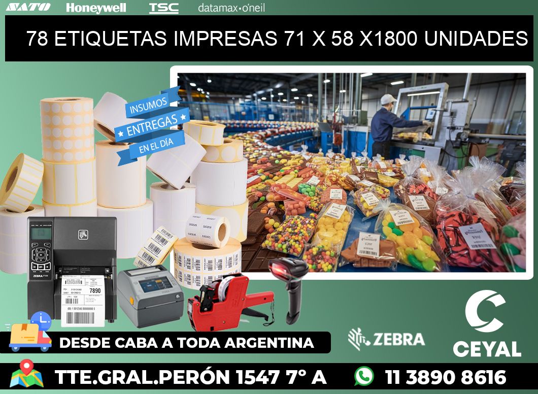 78 ETIQUETAS IMPRESAS 71 x 58 X1800 UNIDADES