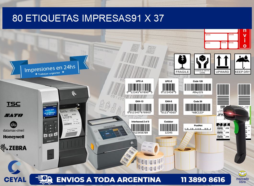 80 ETIQUETAS IMPRESAS91 x 37