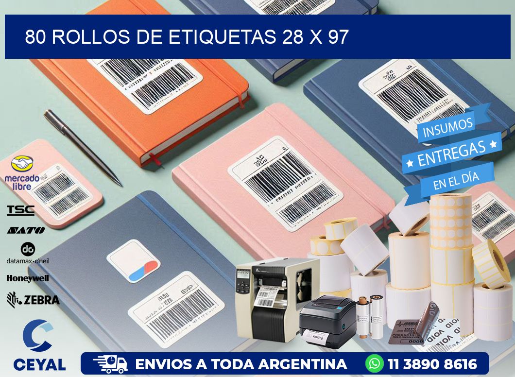 80 ROLLOS DE ETIQUETAS 28 x 97