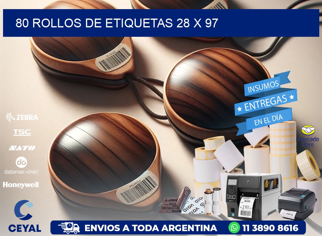 80 ROLLOS DE ETIQUETAS 28 x 97