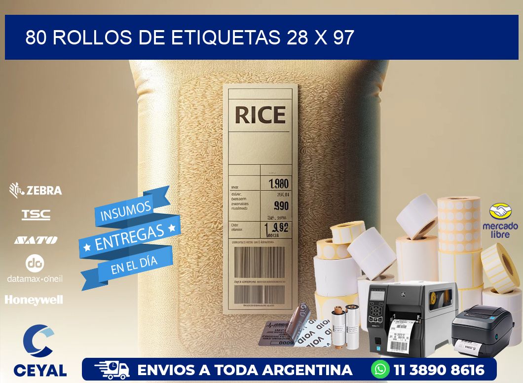 80 ROLLOS DE ETIQUETAS 28 x 97