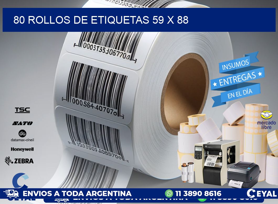 80 ROLLOS DE ETIQUETAS 59 x 88