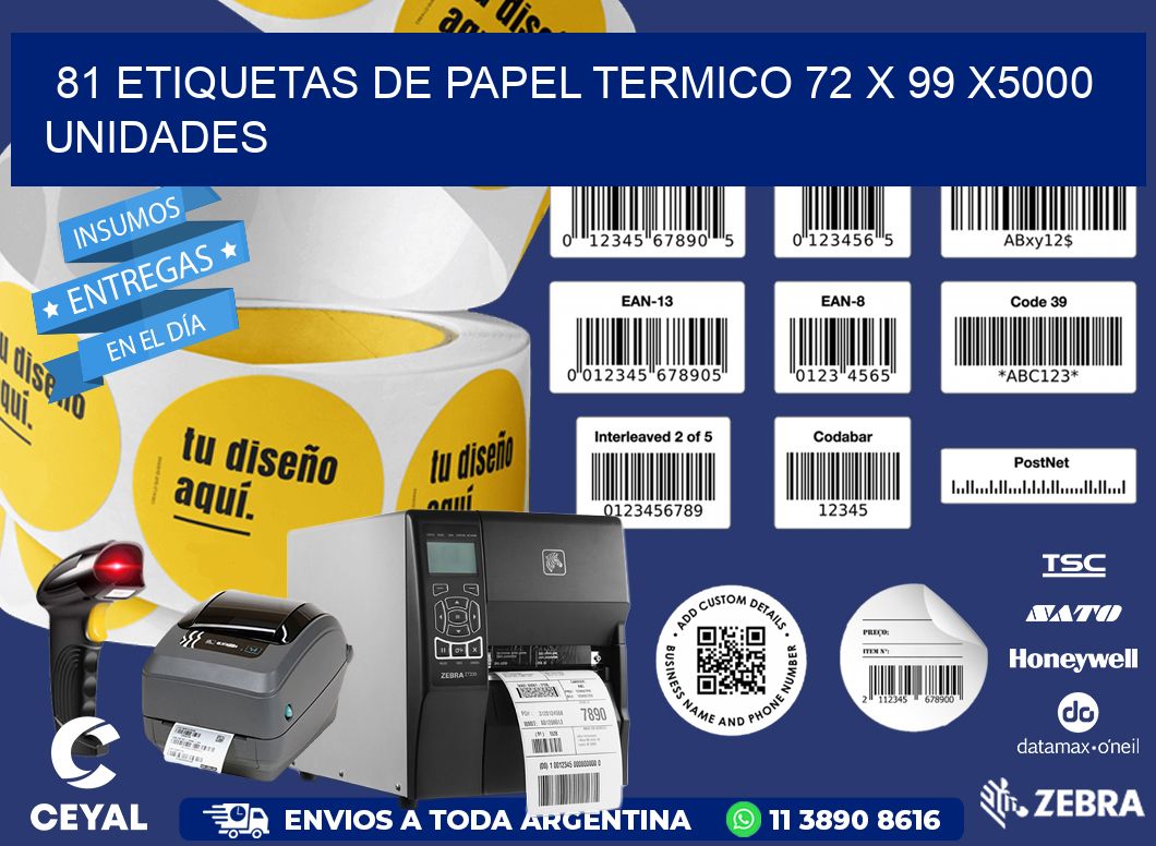 81 ETIQUETAS DE PAPEL TERMICO 72 x 99 X5000 UNIDADES