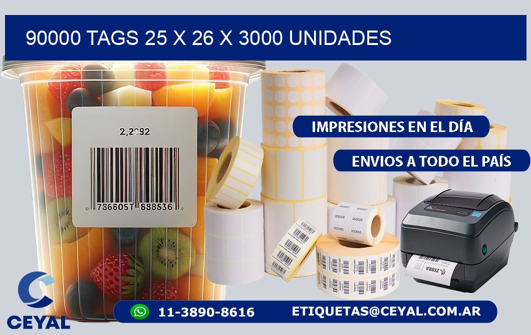 90000 TAGS 25 x 26 X 3000 UNIDADES