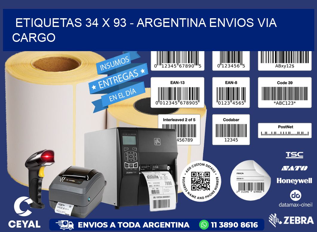 ETIQUETAS 34 x 93 - ARGENTINA ENVIOS VIA CARGO