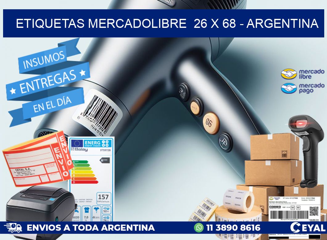 ETIQUETAS MERCADOLIBRE  26 x 68 - ARGENTINA