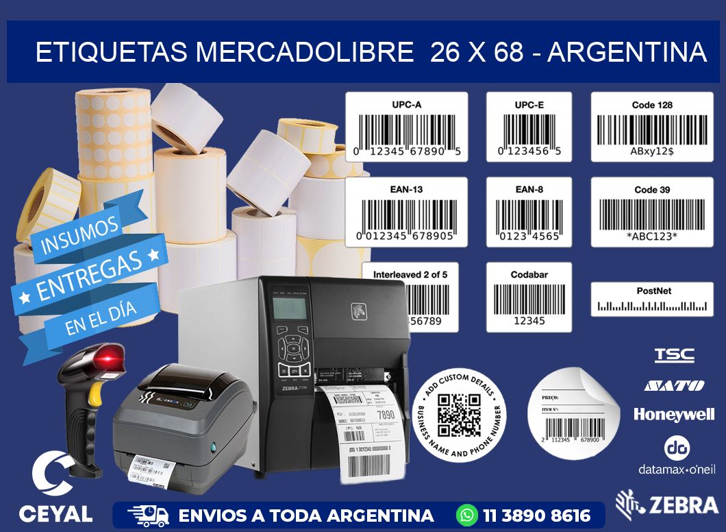 ETIQUETAS MERCADOLIBRE  26 x 68 - ARGENTINA