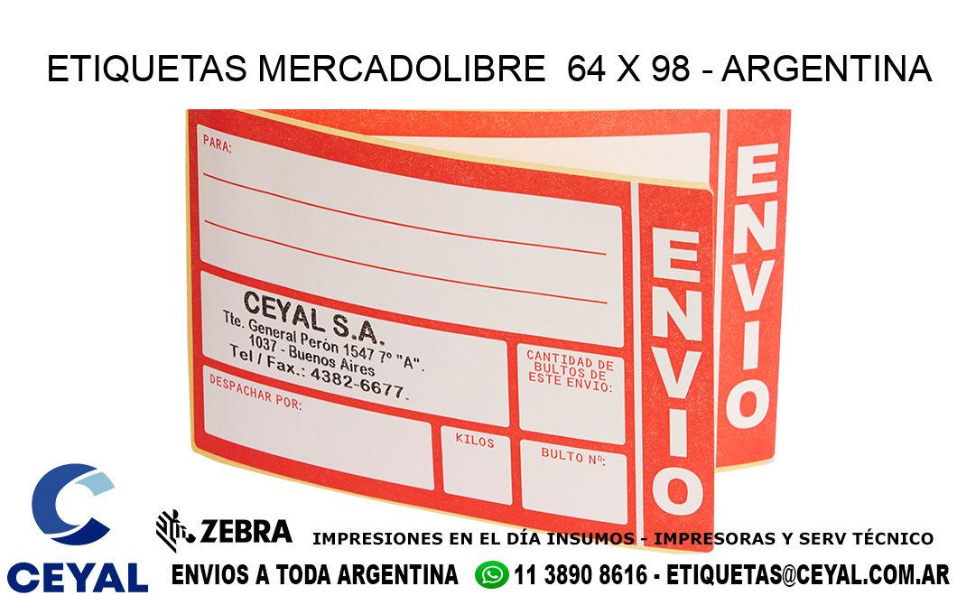 ETIQUETAS MERCADOLIBRE  64 x 98 - ARGENTINA