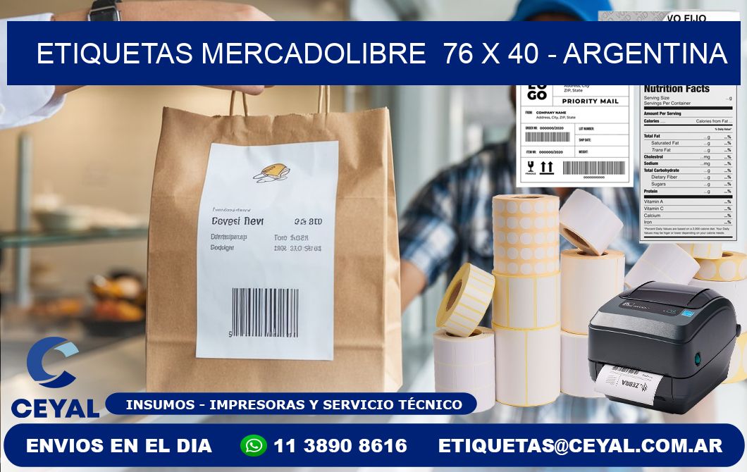 ETIQUETAS MERCADOLIBRE  76 x 40 - ARGENTINA