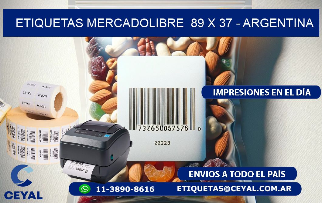 ETIQUETAS MERCADOLIBRE  89 x 37 - ARGENTINA