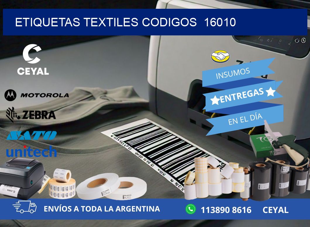 ETIQUETAS TEXTILES CODIGOS  16010