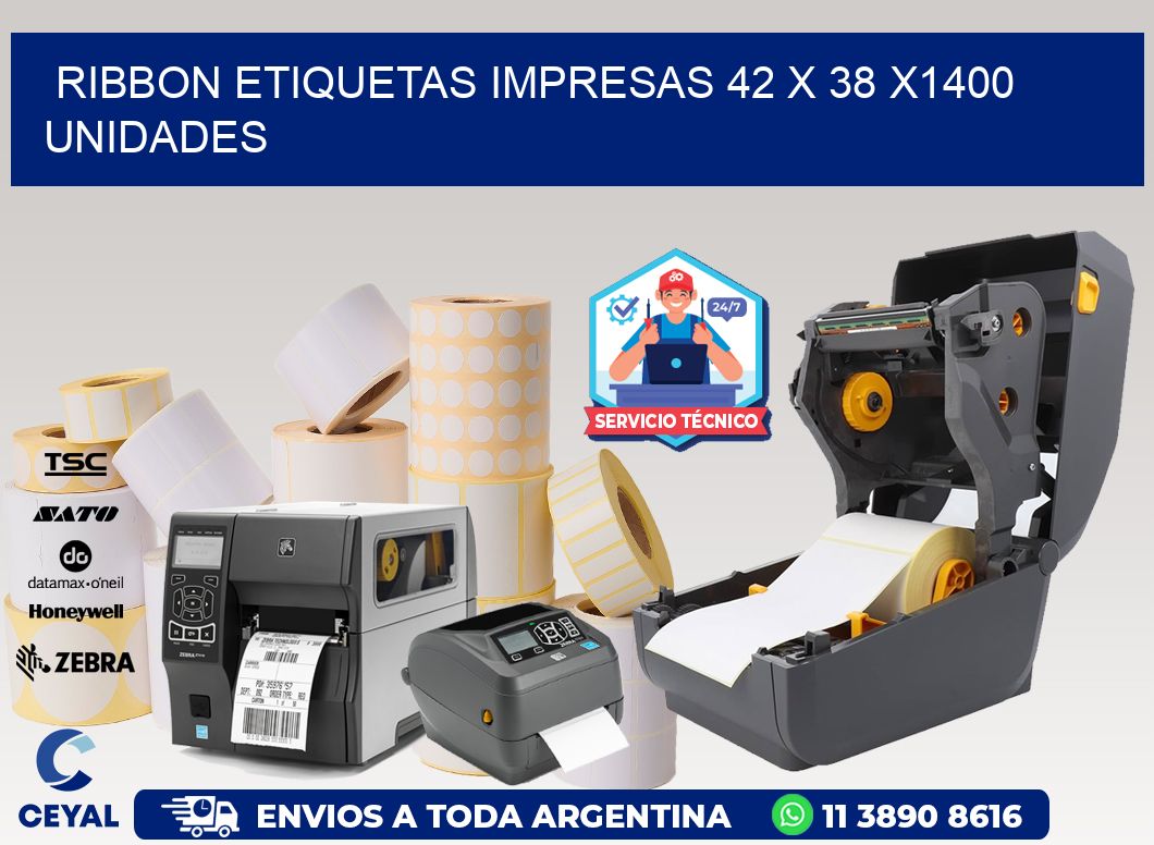 RIBBON ETIQUETAS IMPRESAS 42 x 38 X1400 UNIDADES