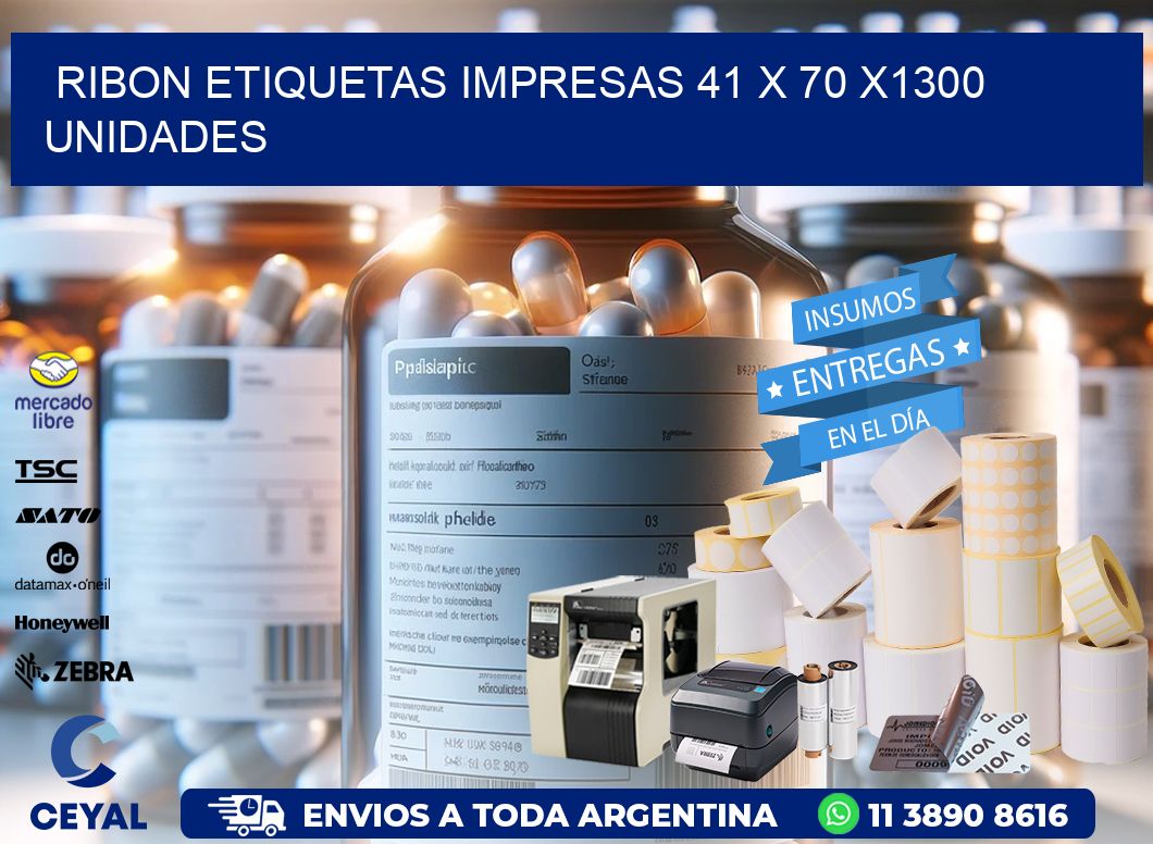 RIBON ETIQUETAS IMPRESAS 41 x 70 X1300 UNIDADES