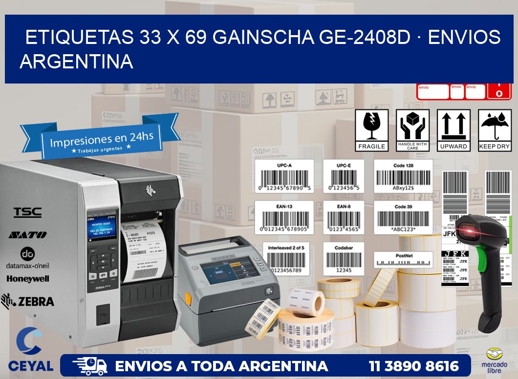 ETIQUETAS 33 x 69 GAINSCHA GE-2408D · ENVIOS ARGENTINA
