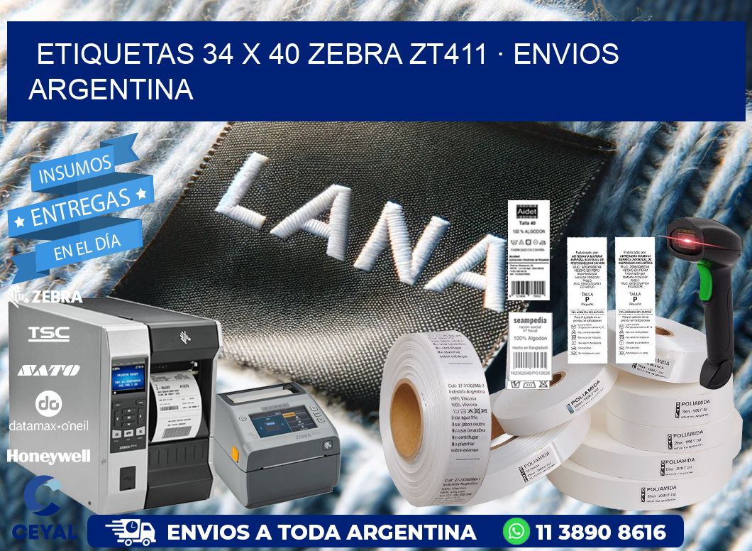 ETIQUETAS 34 x 40 ZEBRA ZT411 · ENVIOS ARGENTINA