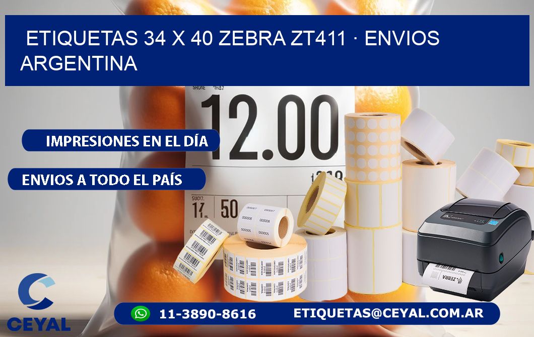 ETIQUETAS 34 x 40 ZEBRA ZT411 · ENVIOS ARGENTINA