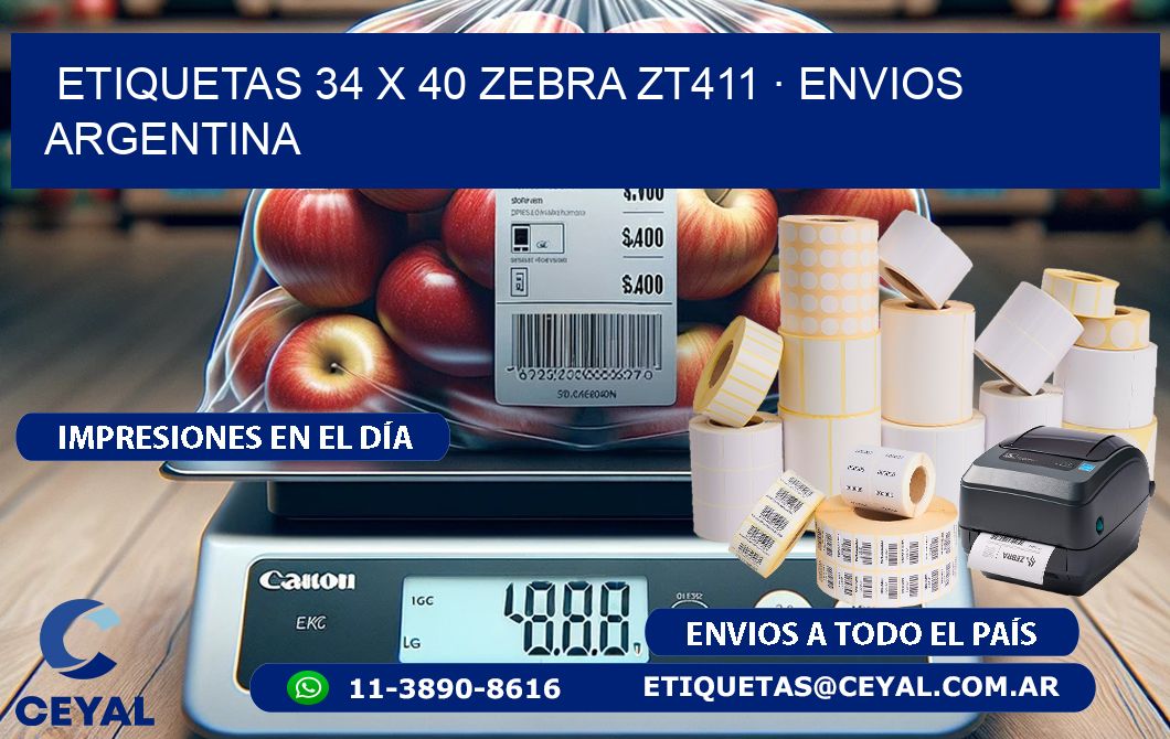 ETIQUETAS 34 x 40 ZEBRA ZT411 · ENVIOS ARGENTINA
