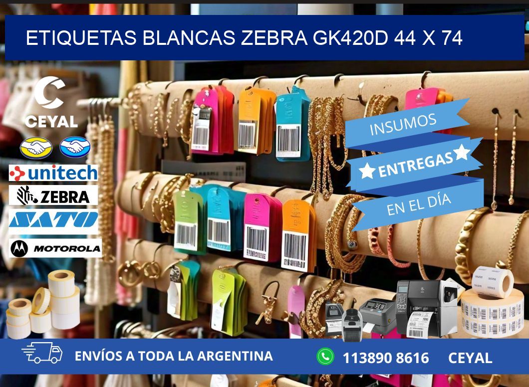 ETIQUETAS BLANCAS ZEBRA GK420D 44 x 74
