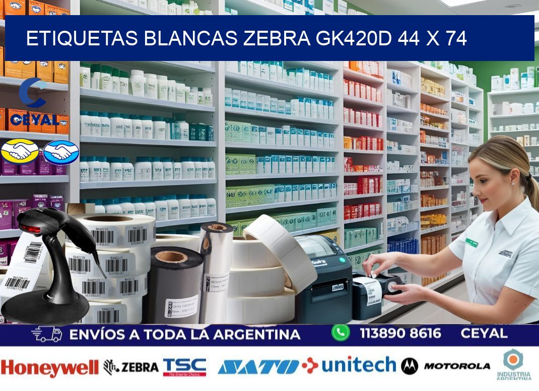 ETIQUETAS BLANCAS ZEBRA GK420D 44 x 74