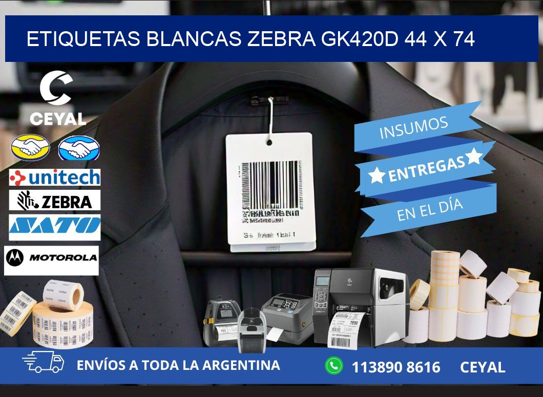 ETIQUETAS BLANCAS ZEBRA GK420D 44 x 74