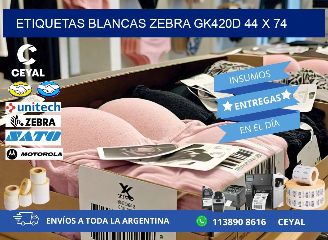 ETIQUETAS BLANCAS ZEBRA GK420D 44 x 74