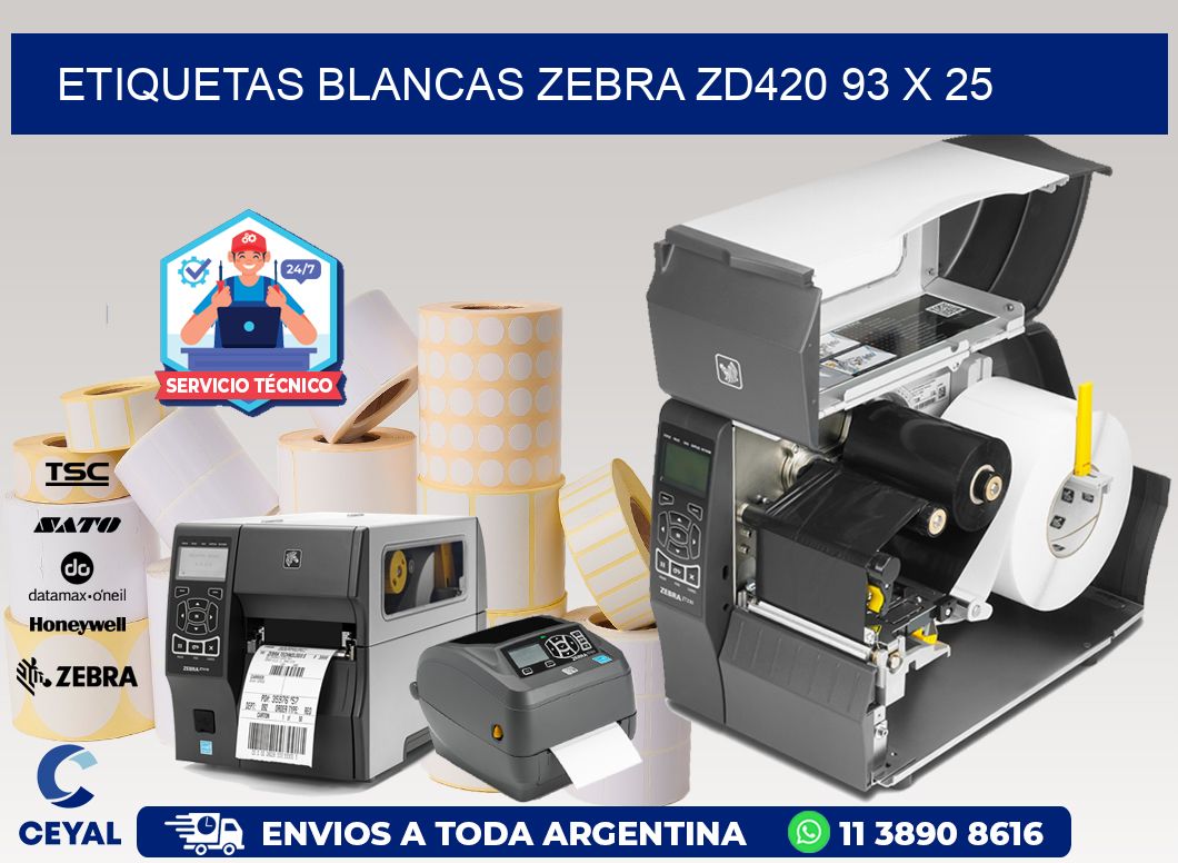 ETIQUETAS BLANCAS ZEBRA ZD420 93 x 25
