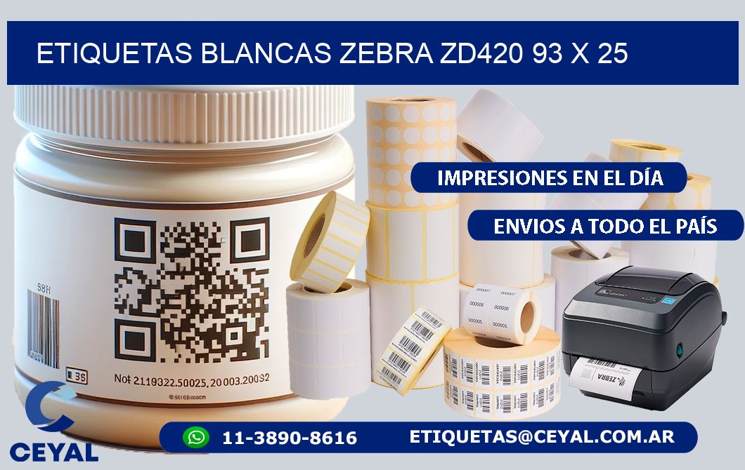 ETIQUETAS BLANCAS ZEBRA ZD420 93 x 25