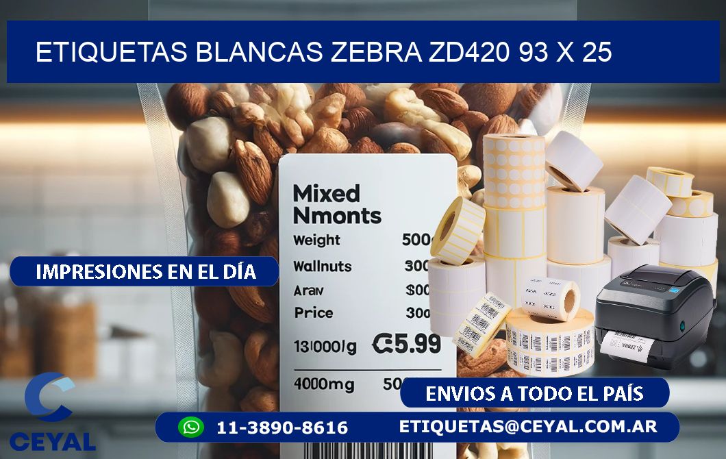 ETIQUETAS BLANCAS ZEBRA ZD420 93 x 25