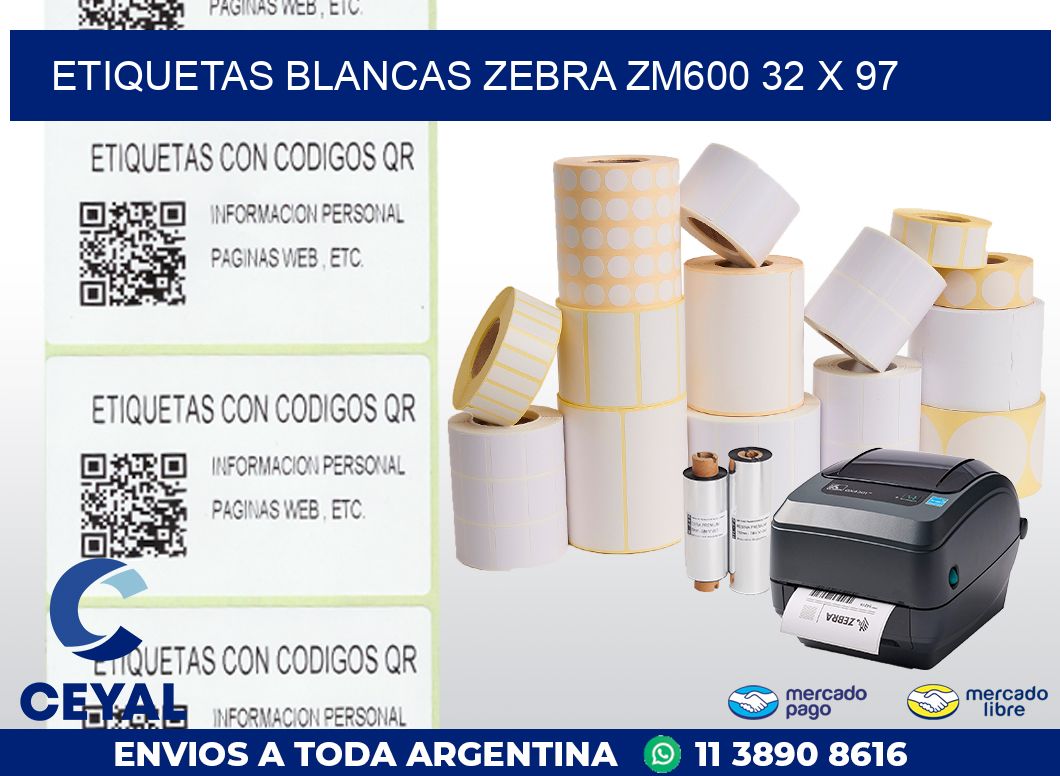 ETIQUETAS BLANCAS ZEBRA ZM600 32 x 97