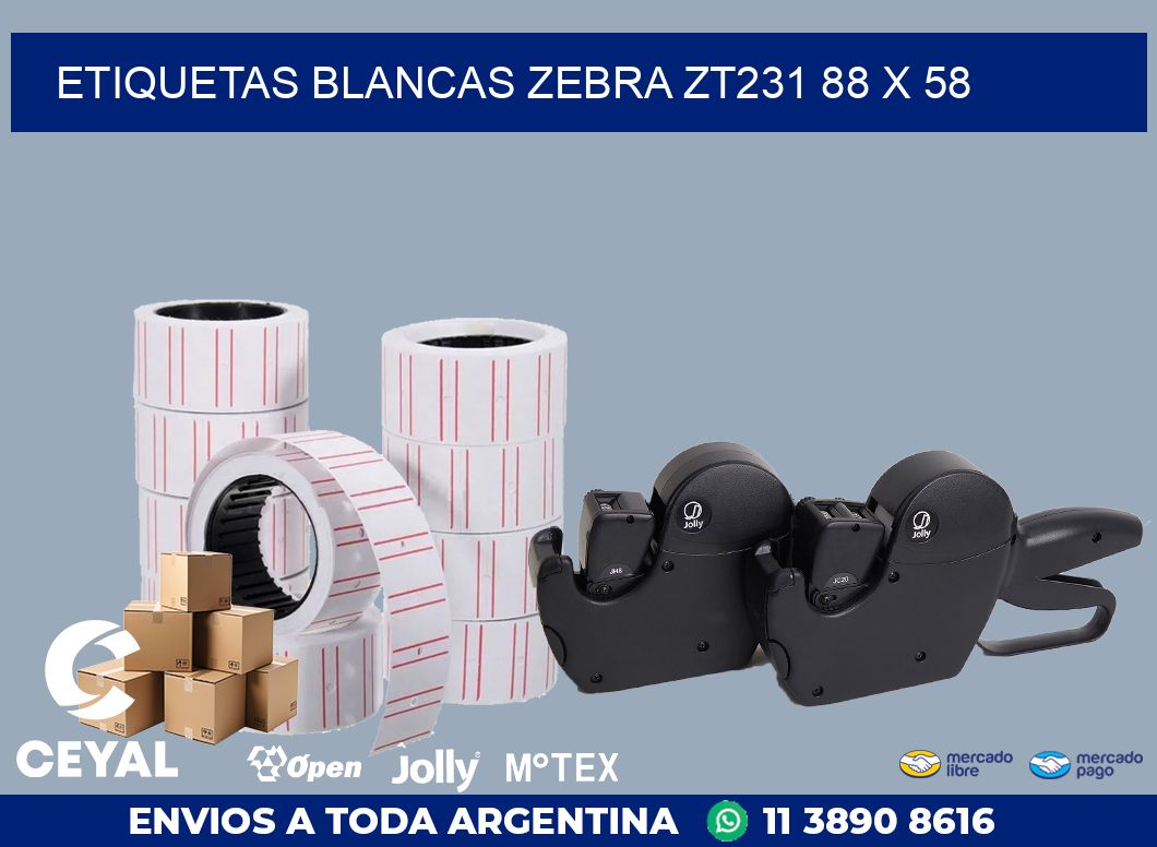 ETIQUETAS BLANCAS ZEBRA ZT231 88 x 58