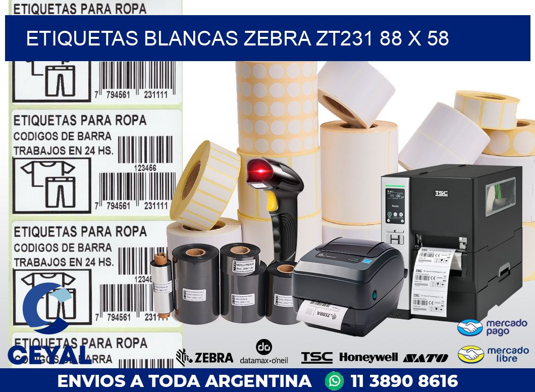 ETIQUETAS BLANCAS ZEBRA ZT231 88 x 58