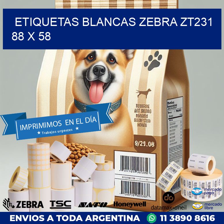 ETIQUETAS BLANCAS ZEBRA ZT231 88 x 58
