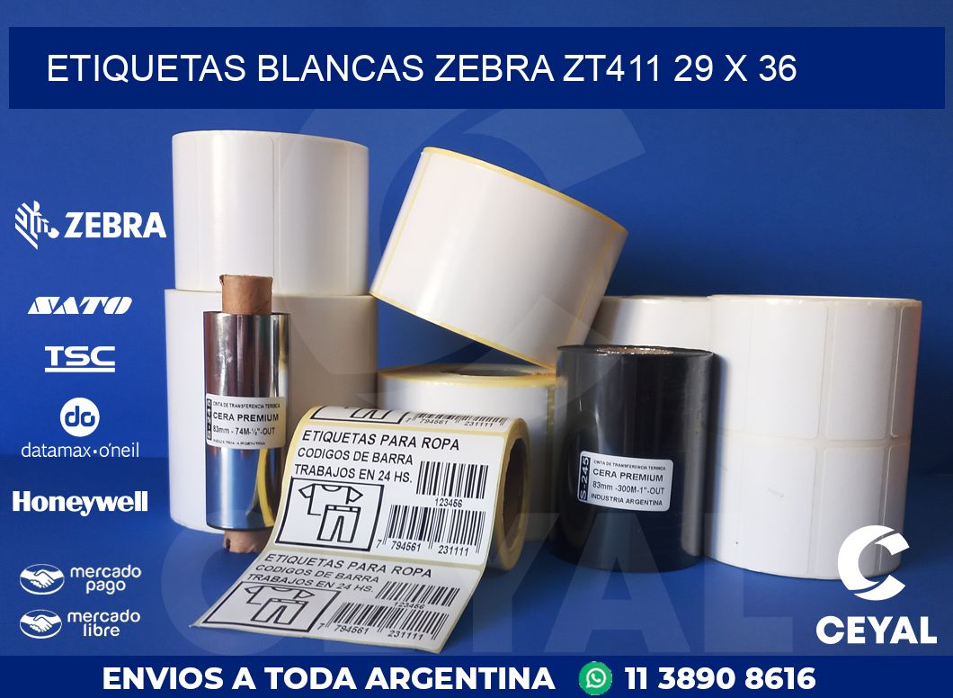 ETIQUETAS BLANCAS ZEBRA ZT411 29 x 36