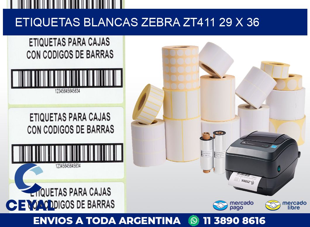 ETIQUETAS BLANCAS ZEBRA ZT411 29 x 36