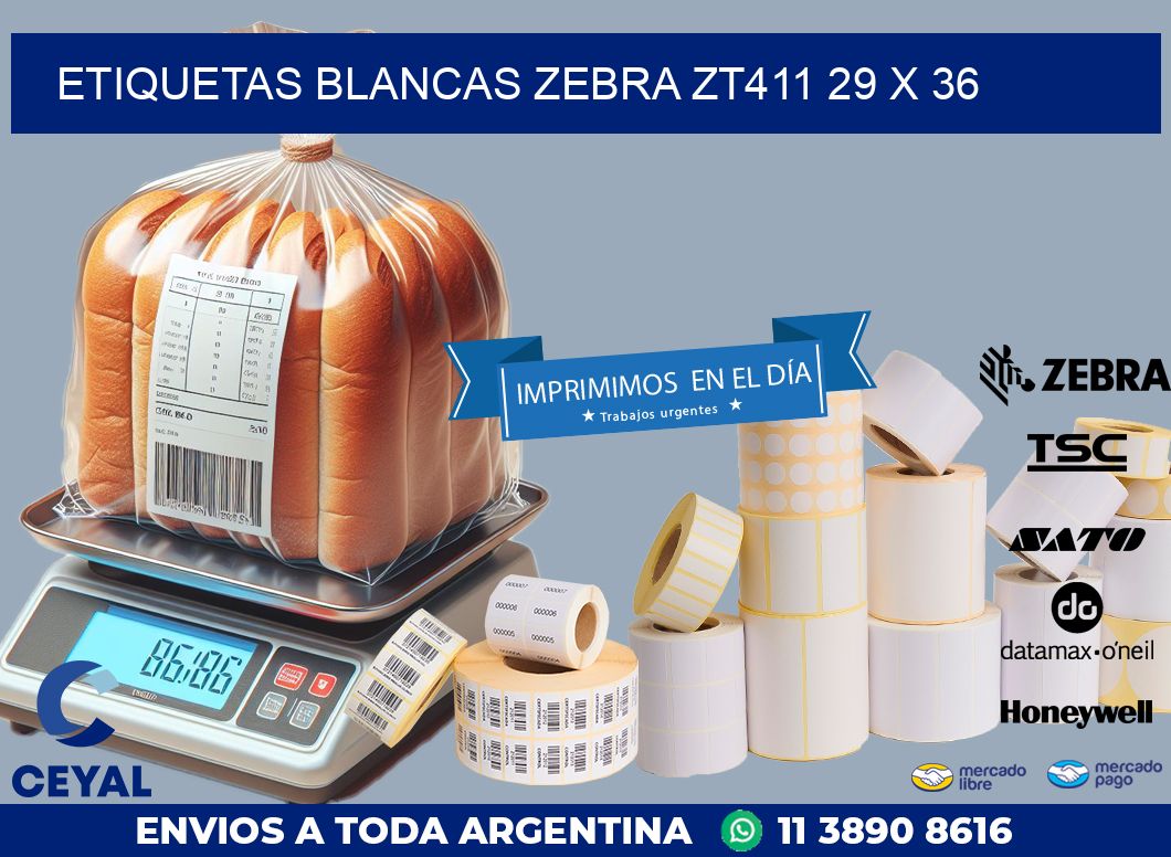 ETIQUETAS BLANCAS ZEBRA ZT411 29 x 36