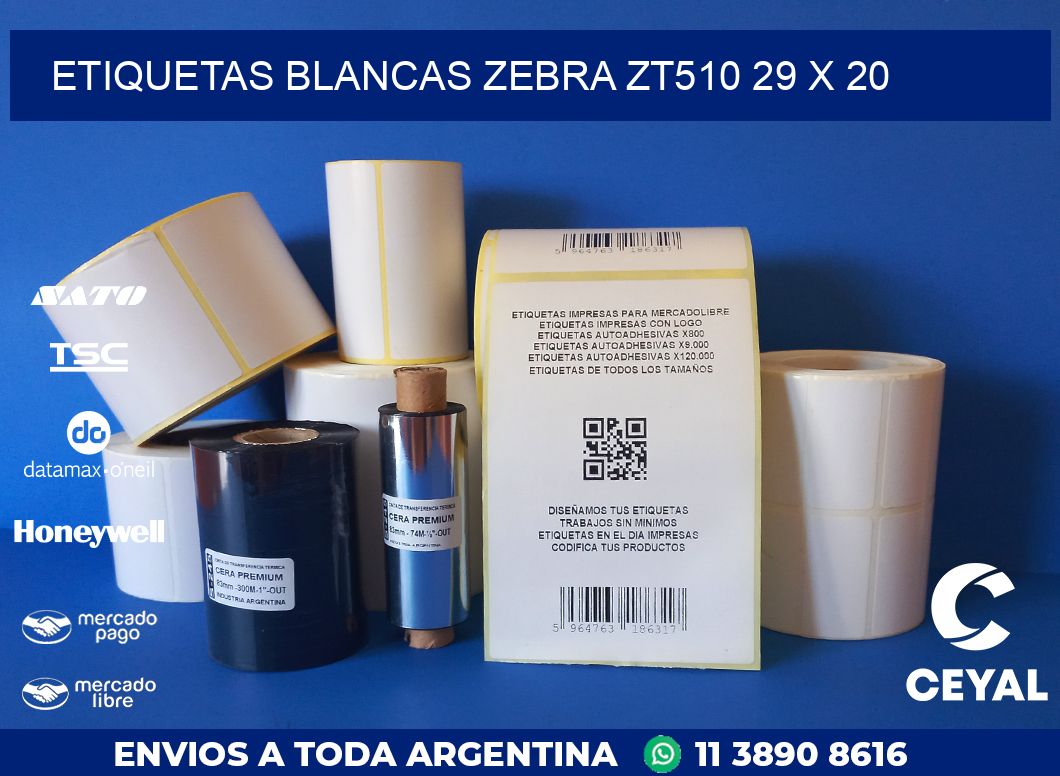 ETIQUETAS BLANCAS ZEBRA ZT510 29 x 20