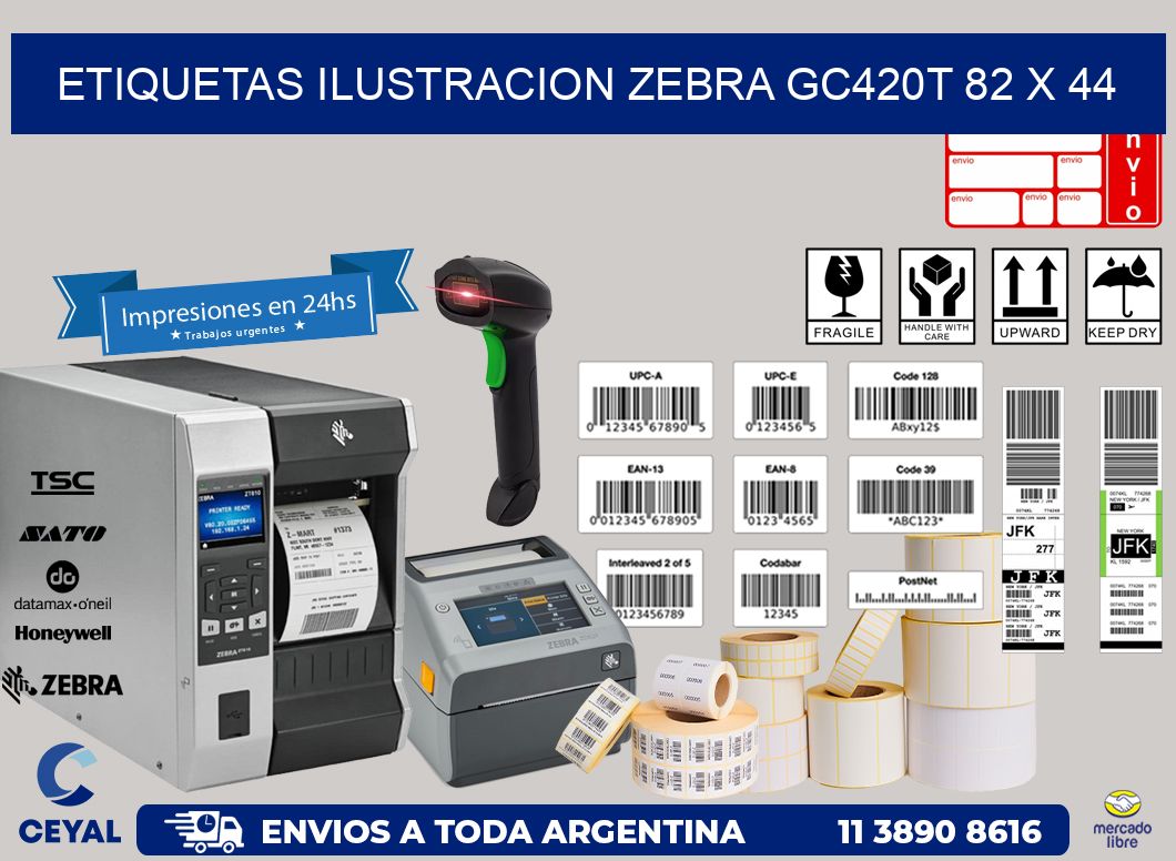 ETIQUETAS ILUSTRACION ZEBRA GC420T 82 x 44