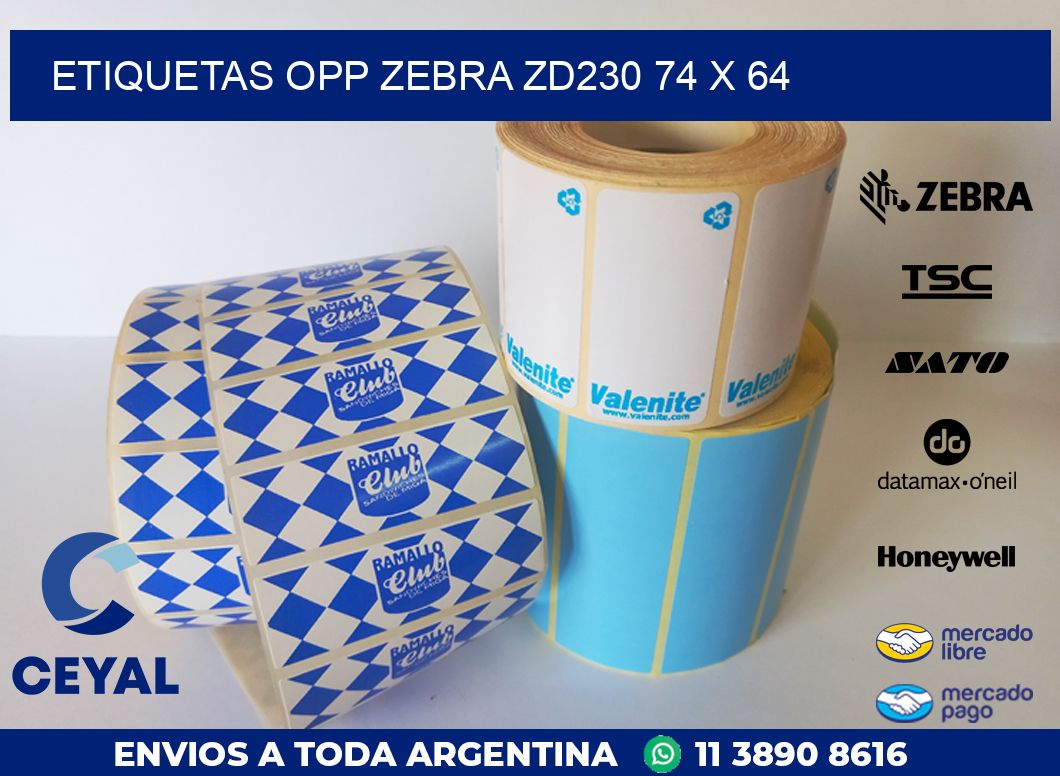 ETIQUETAS OPP ZEBRA ZD230 74 x 64