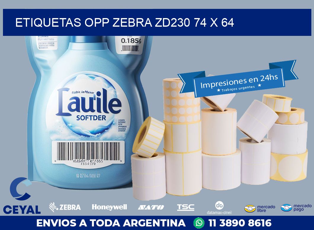 ETIQUETAS OPP ZEBRA ZD230 74 x 64