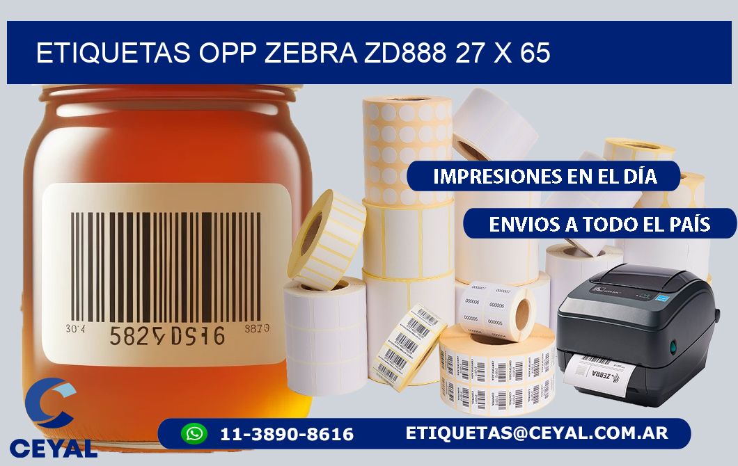 ETIQUETAS OPP ZEBRA ZD888 27 x 65