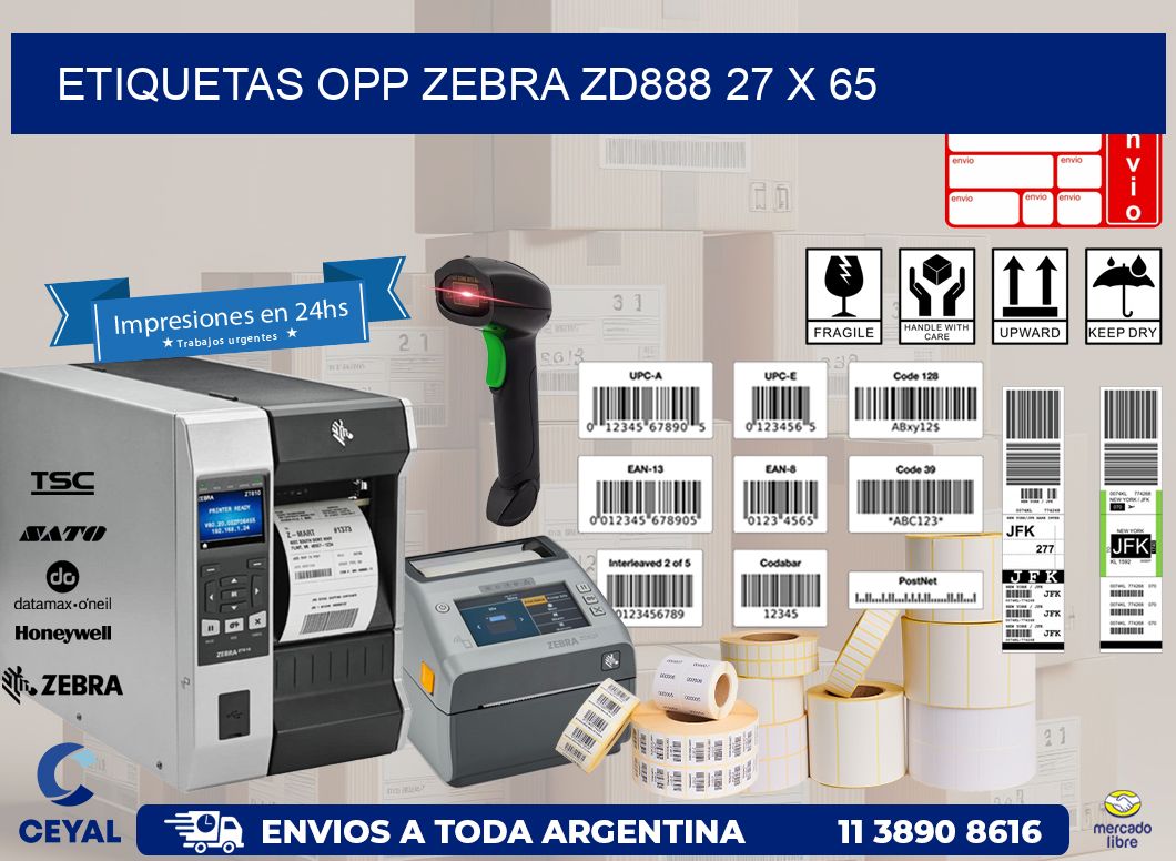 ETIQUETAS OPP ZEBRA ZD888 27 x 65