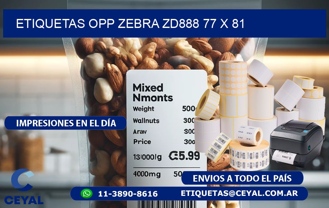 ETIQUETAS OPP ZEBRA ZD888 77 x 81