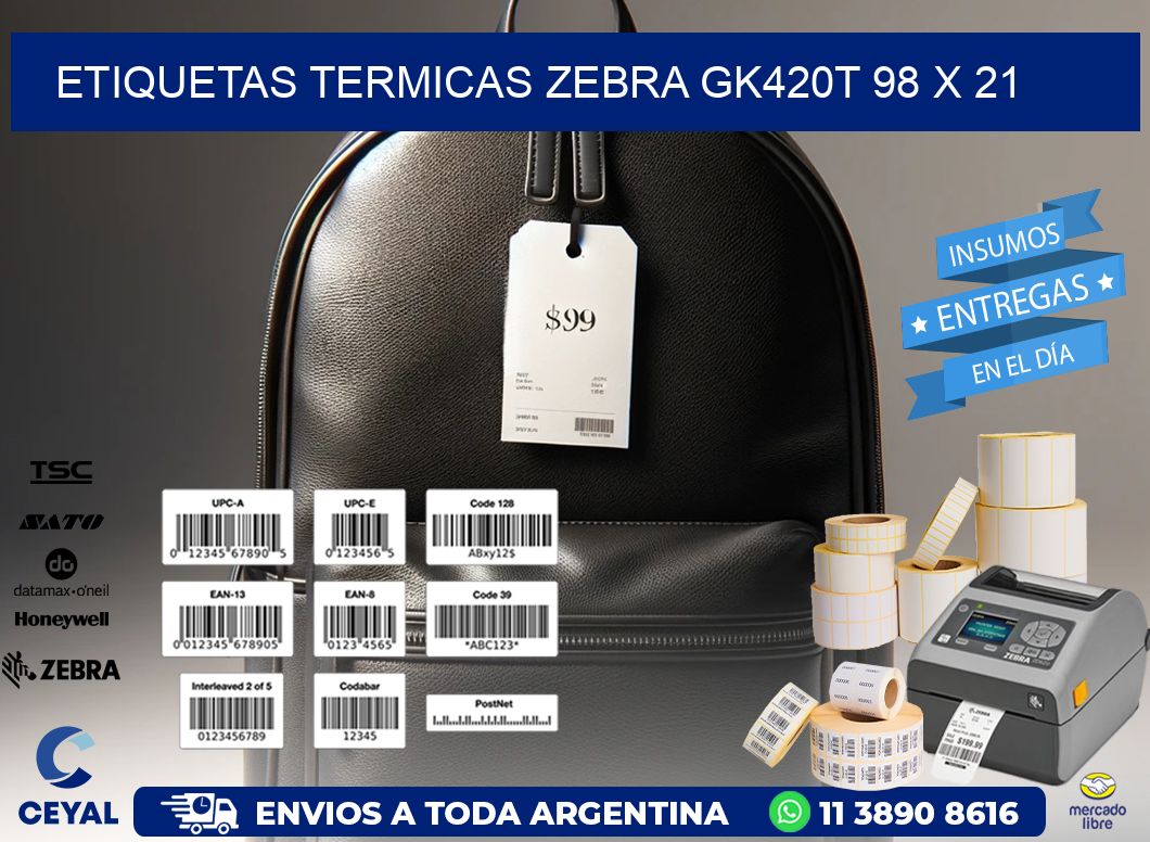 ETIQUETAS TERMICAS ZEBRA GK420T 98 x 21