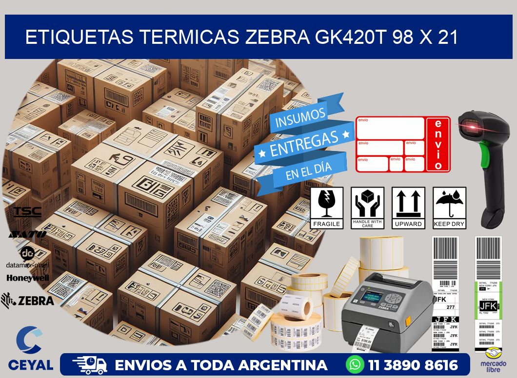 ETIQUETAS TERMICAS ZEBRA GK420T 98 x 21