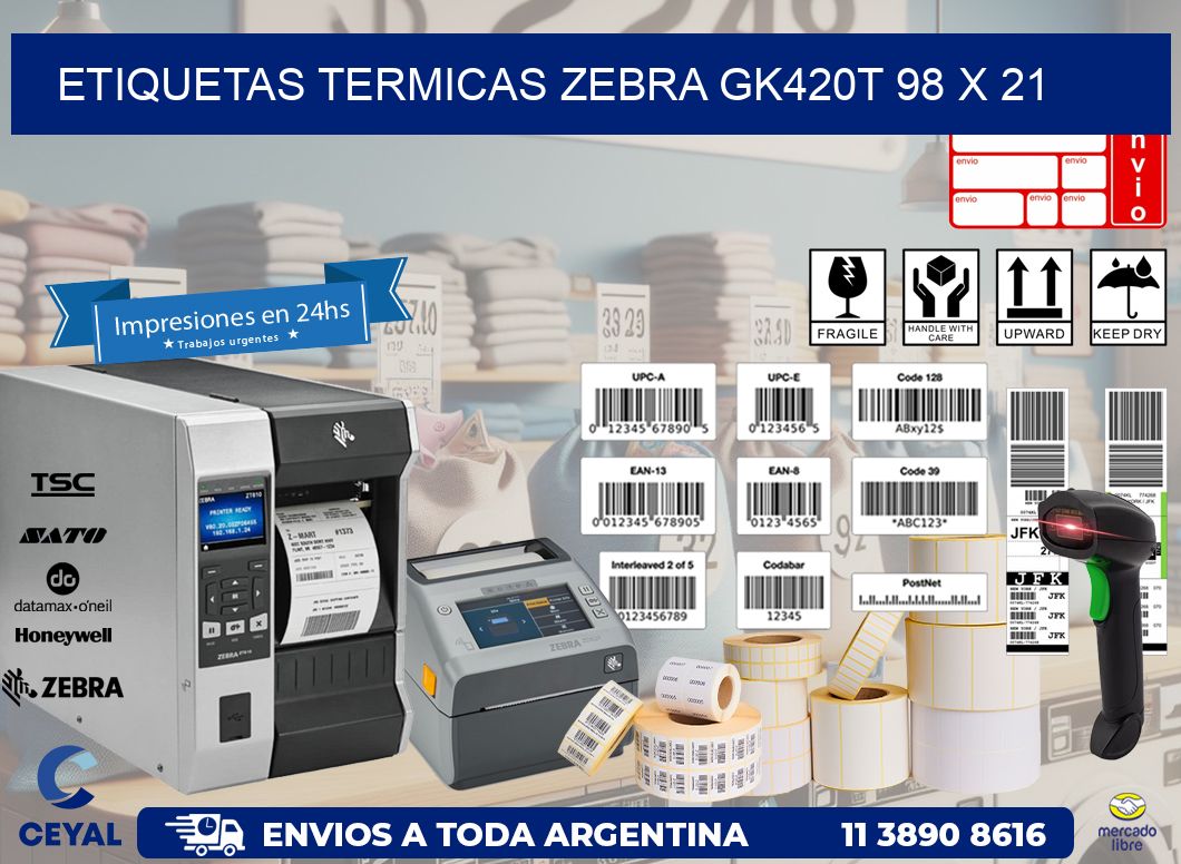 ETIQUETAS TERMICAS ZEBRA GK420T 98 x 21