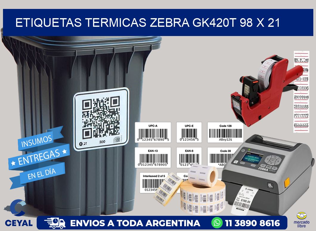 ETIQUETAS TERMICAS ZEBRA GK420T 98 x 21