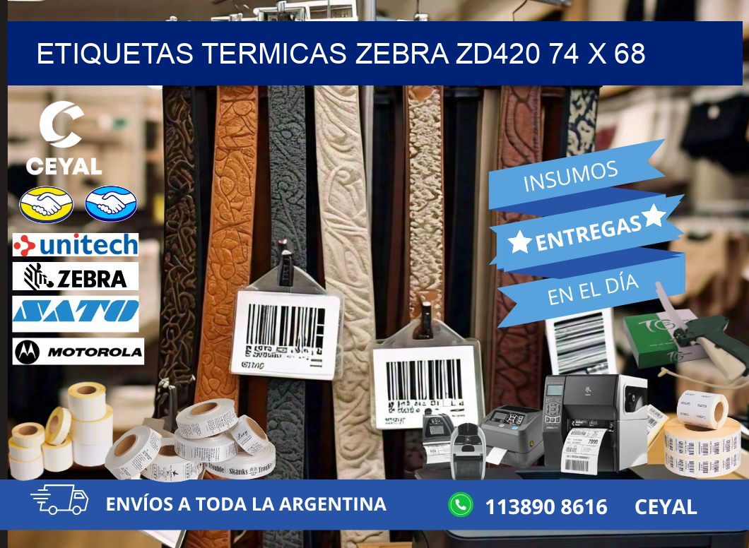 ETIQUETAS TERMICAS ZEBRA ZD420 74 x 68