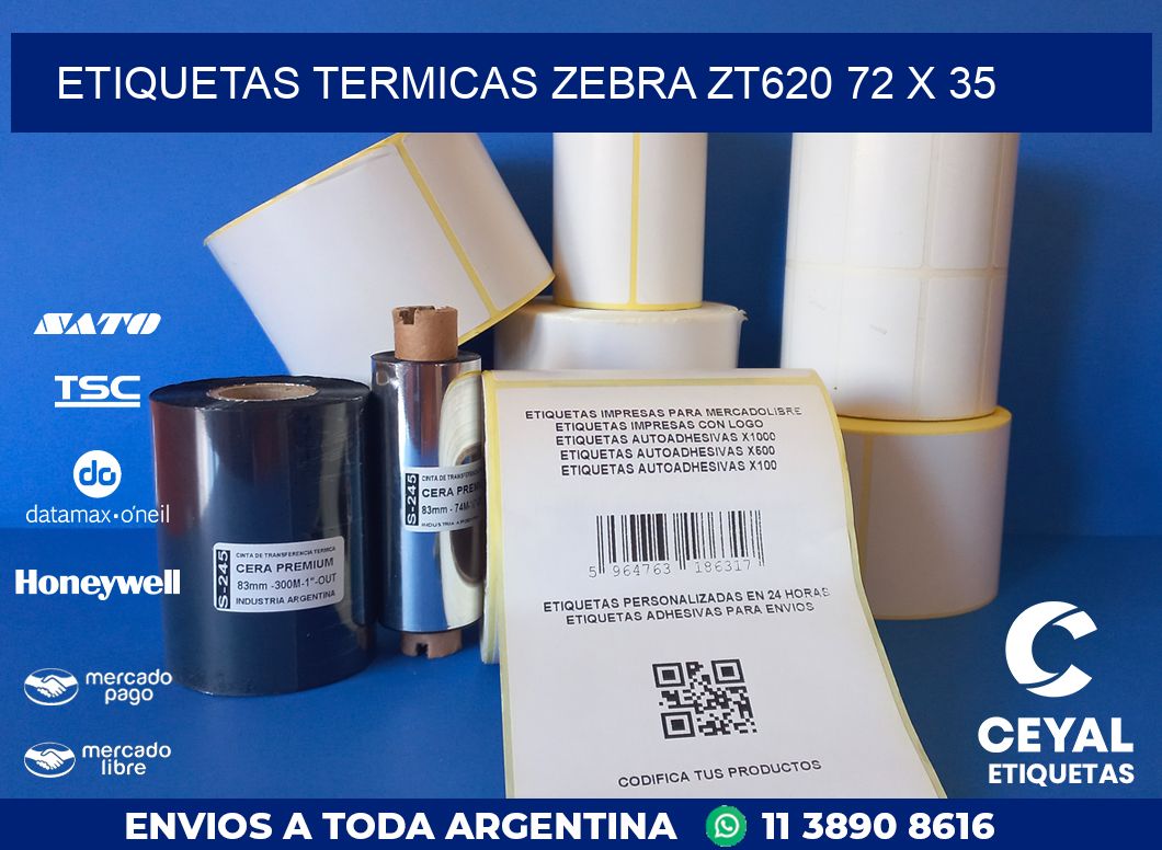 ETIQUETAS TERMICAS ZEBRA ZT620 72 x 35